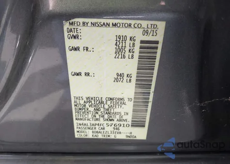 2015 Nissan Altima 2.5 S z USA, uszkodzony, nr VIN 1N4AL3AP4FC576910